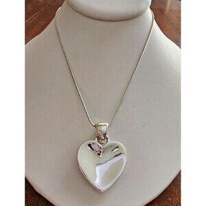 Shiny Silver Tone Concave Heart Pendant Snake Chain Necklace 16"L